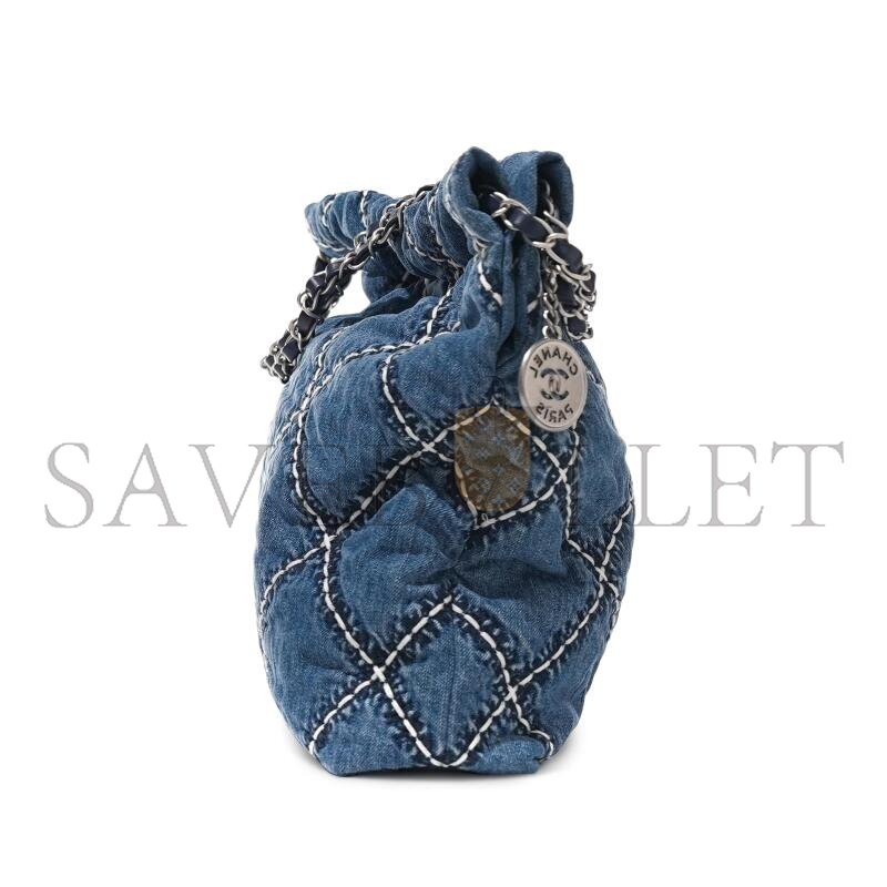 CHANEL DENIM QUILTED STITCHED SMALL CHANEL 22 BLUE AS3260 (37*35*7cm)